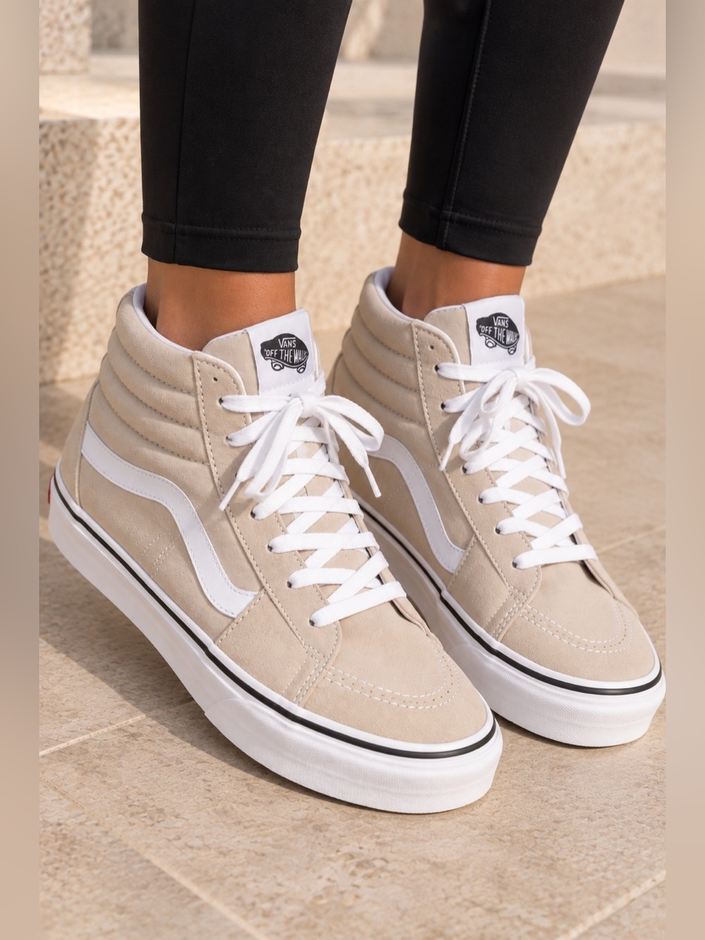 Vans Beige and White Sk8-Hi Canvas Suede High-Top Sneakers Unisex Women’s size 8